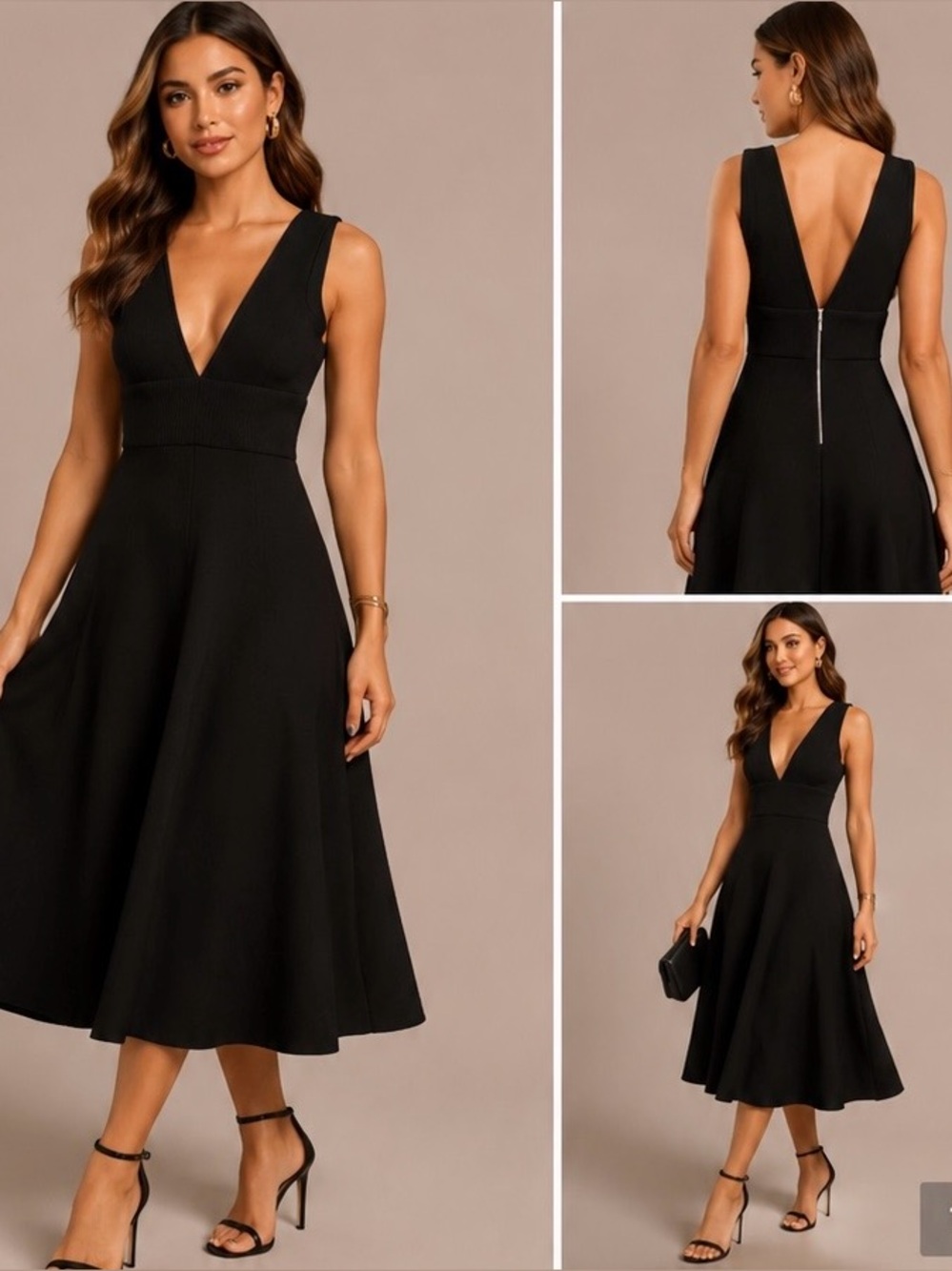 Black Heavyweight Thick Knit Deep V Midi Dress Size S
